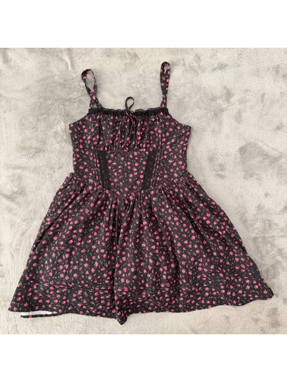 Scarlet Darkness Black Floral Mini Corset Dress Womens LARGE